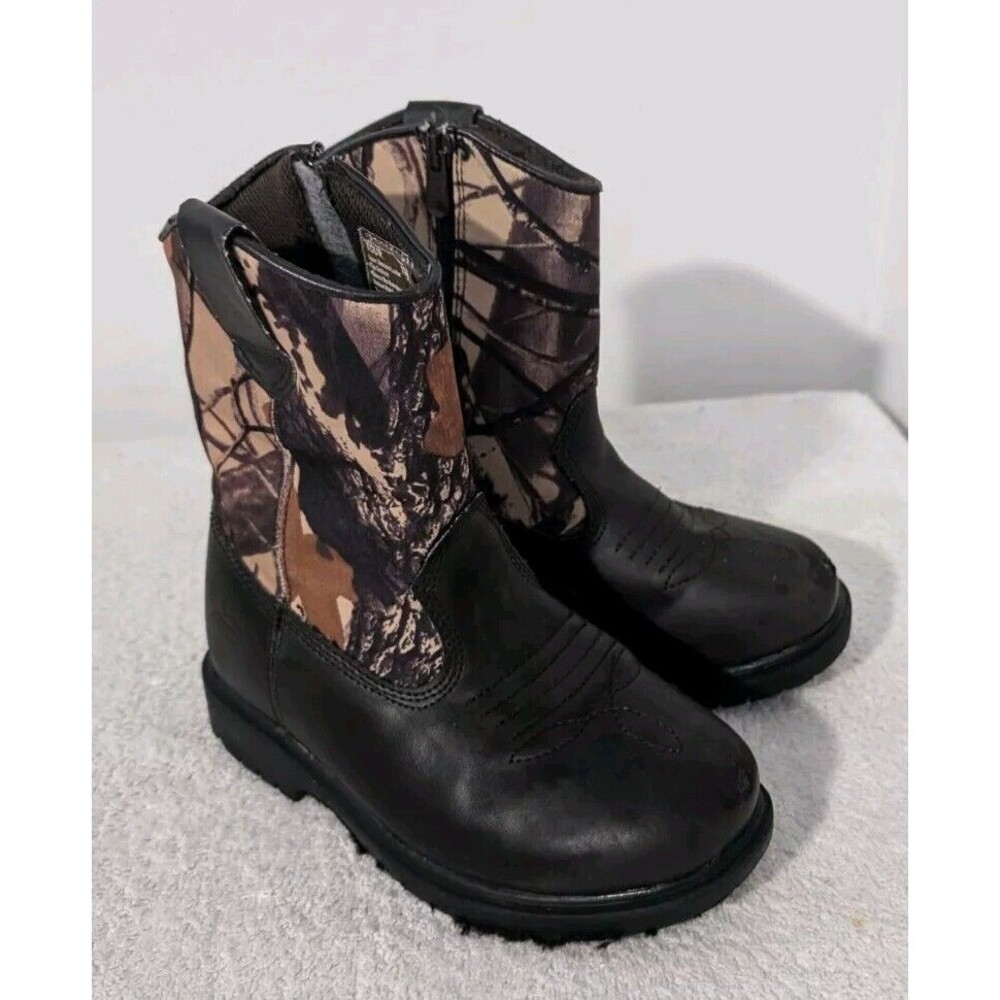 Western Deer Stags Tour Boots Camo Hunting Lined Side Zip Boys Size 13M